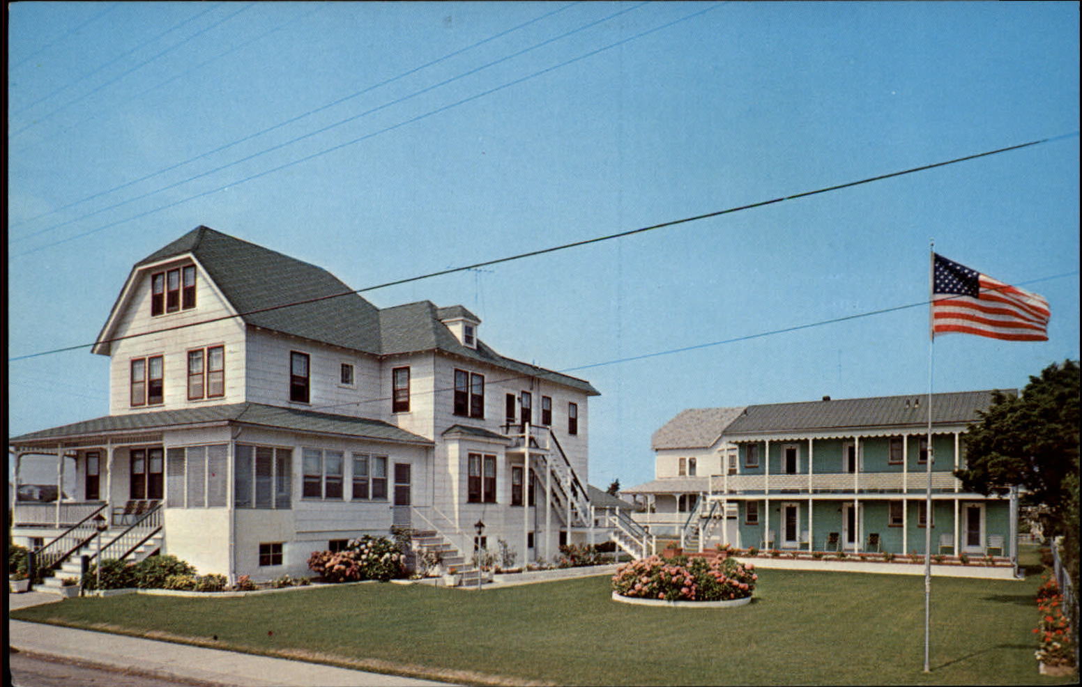 Avalon New Jersey Emagene Apartments Motel roses American flag vintage postcard
