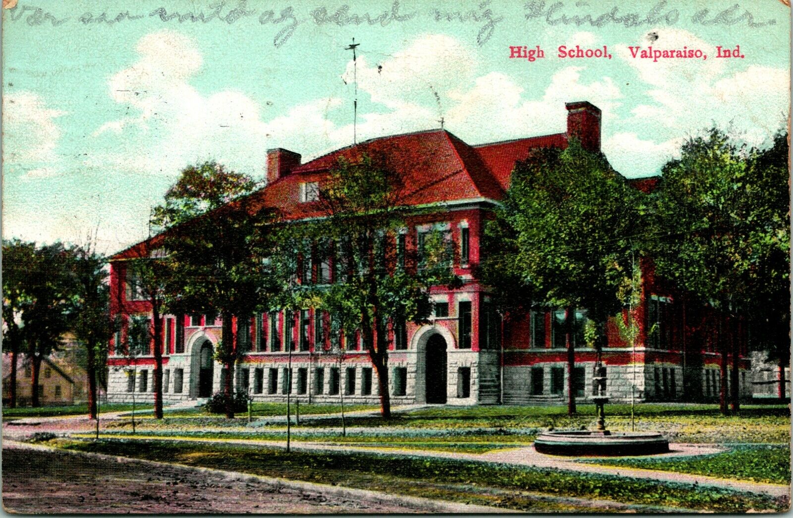 High School Valparaiso IN  Indiana 1908 DB Postcard T17
