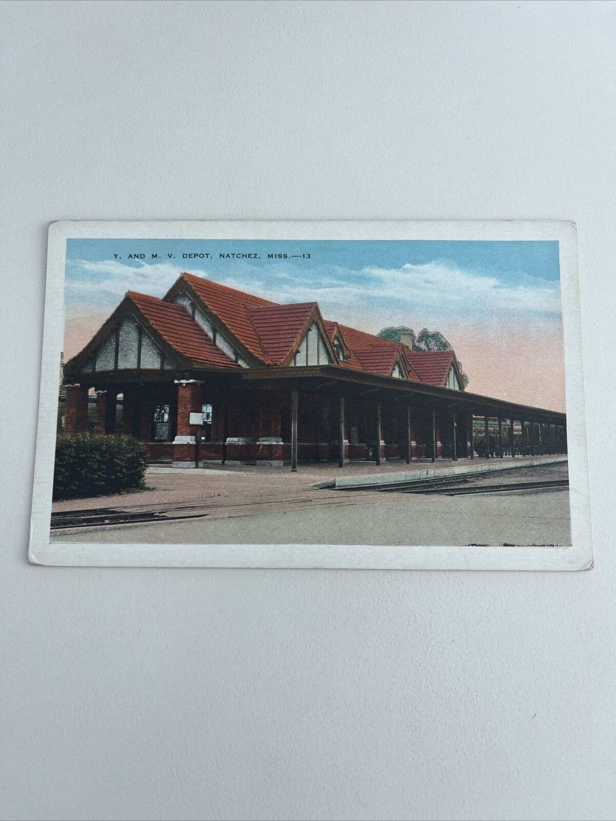 Vintage Postcard--MISSISSIPPI-Natchez-Y. and M. V. Railroad Train Depot Platform