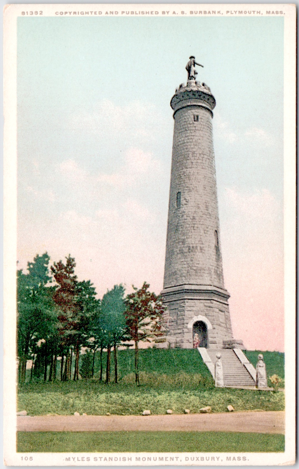 Duxbury Massachusetts Myles Standish Monument USA MA WB Vintage Postcard