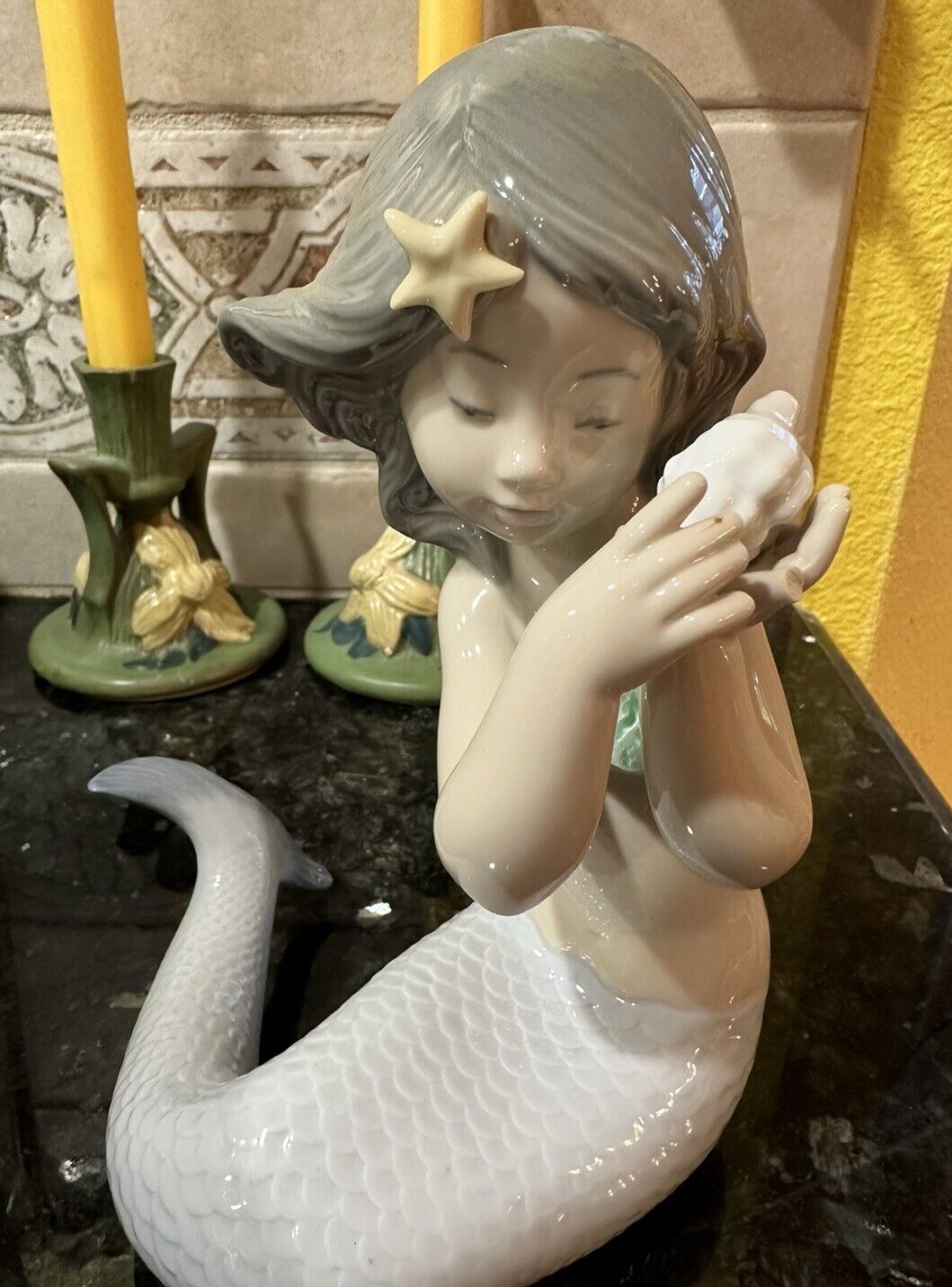 LLADRO NAO SOUND OF THE SEA MERMAID WITH SHELL #1367 EXCELLENT