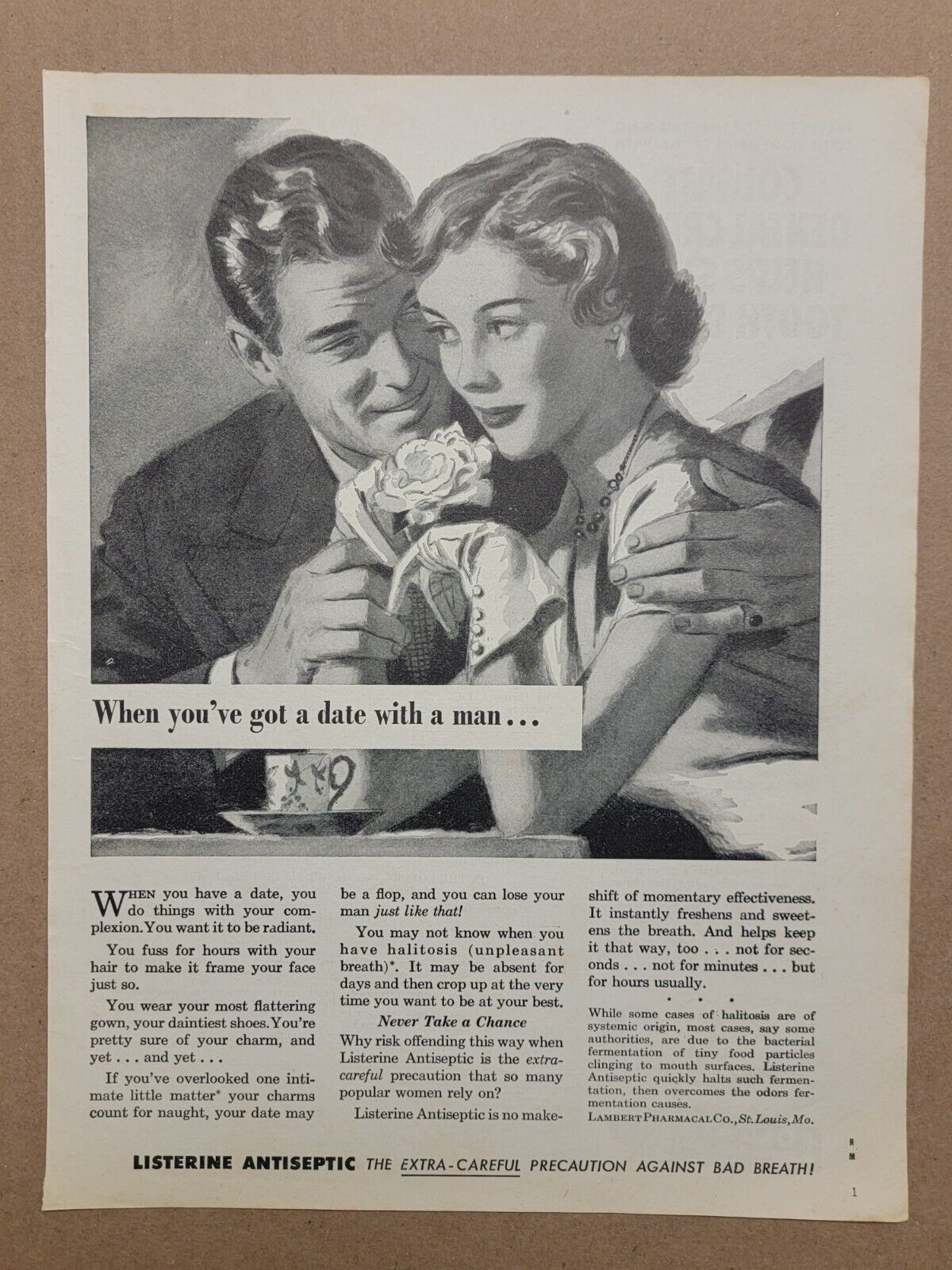 VINTAGE 1950 Print Ad Advertisement Listerine Antiseptic When You Have A Date 
