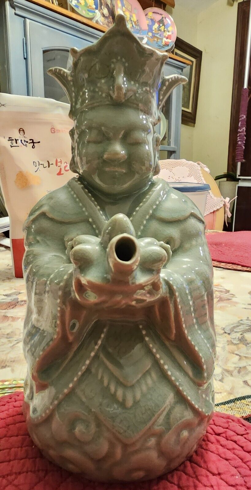 Vintage Korean Celadon Glazed Figural Teapot