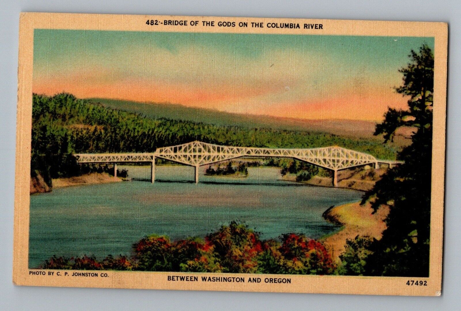Washington & Oregon OR Bridge Of The Gods Columbia River Postcard 1930-45