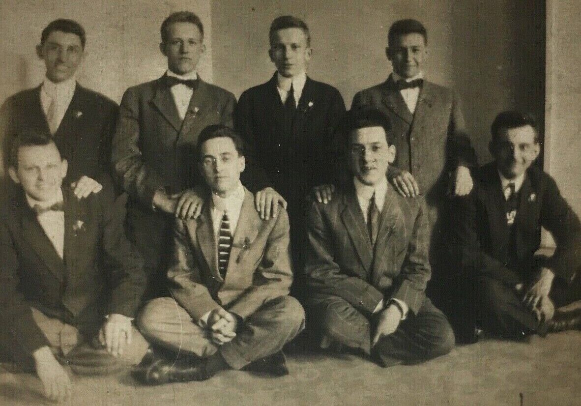 1912 Eight Sharp Dressed Men Real Photo Postcard RPPC Unposted 