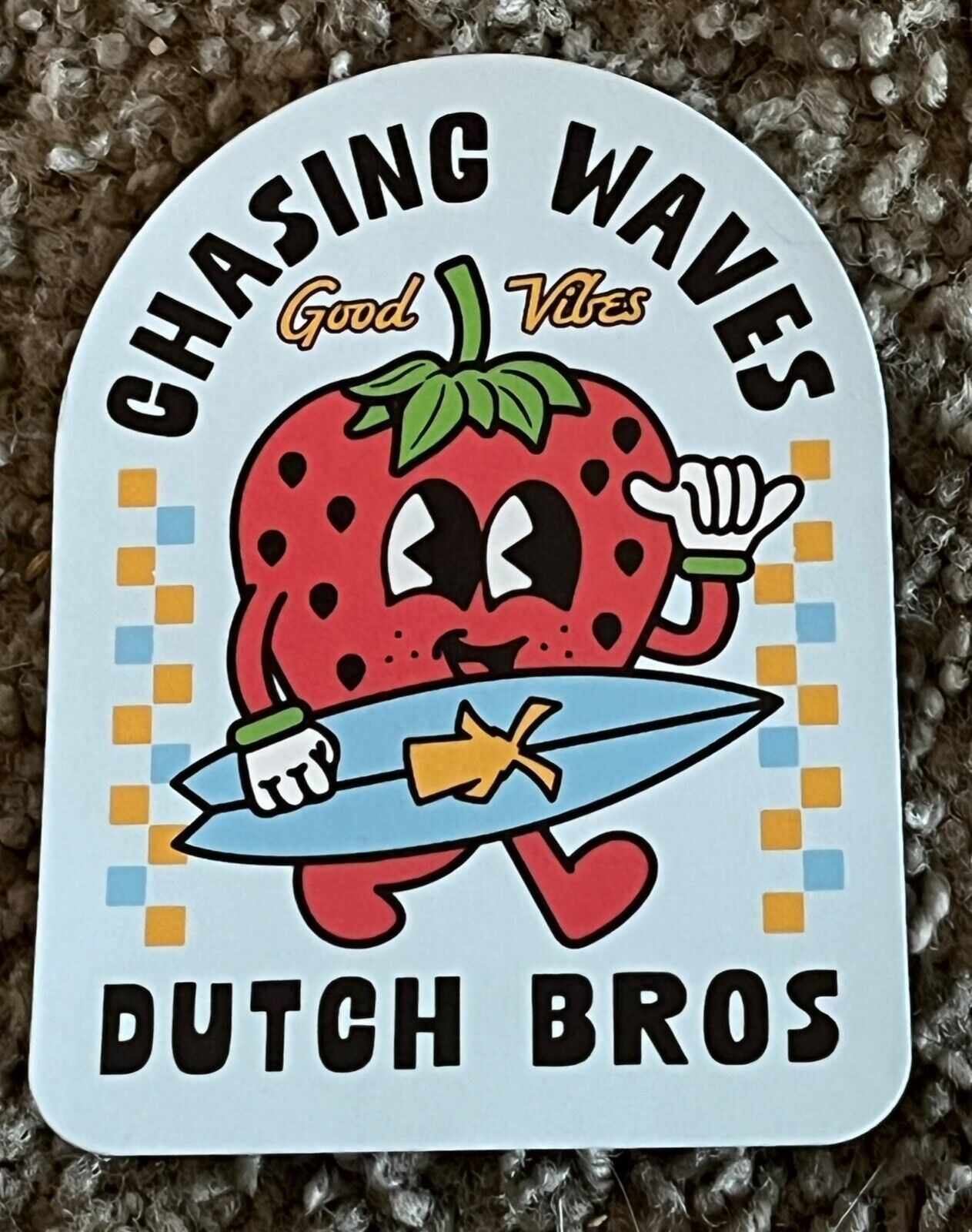 May 2024 Dutch Bros Sticker Strawberry W/Surfboard Chasing Waves UN-USED