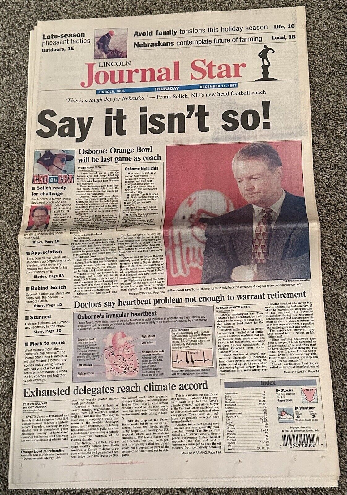 Lincoln Journal Star December 11, 1997 Say It Isn’t So Tom Osborne Last Game