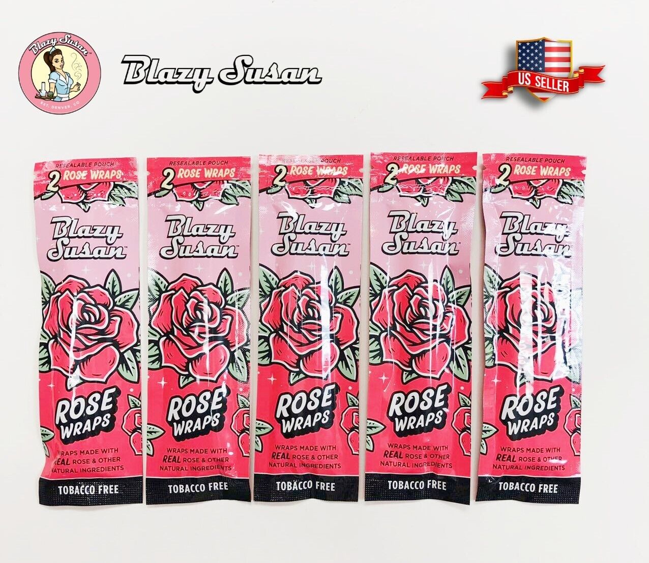 Authentic Blazy Susan Rose Pre-Rolls Wraps | 5 Packs Made with Real Rose