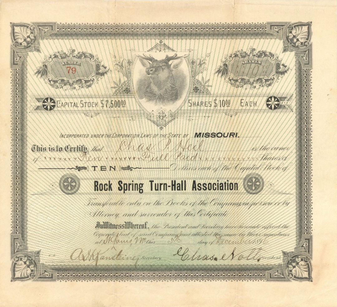 Rock Spring Turn-Hall Association - 1896 Stock Certificate - General Stocks