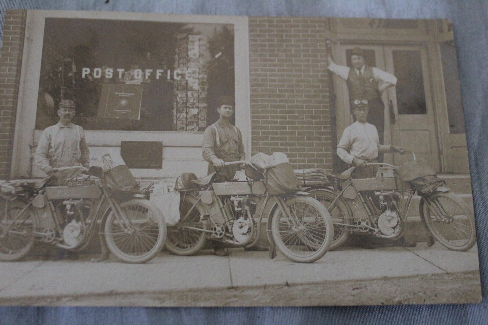 Antique 1910 RPPC Real Photo Harley Davidson Motorcycles Clayton Indiana  PO