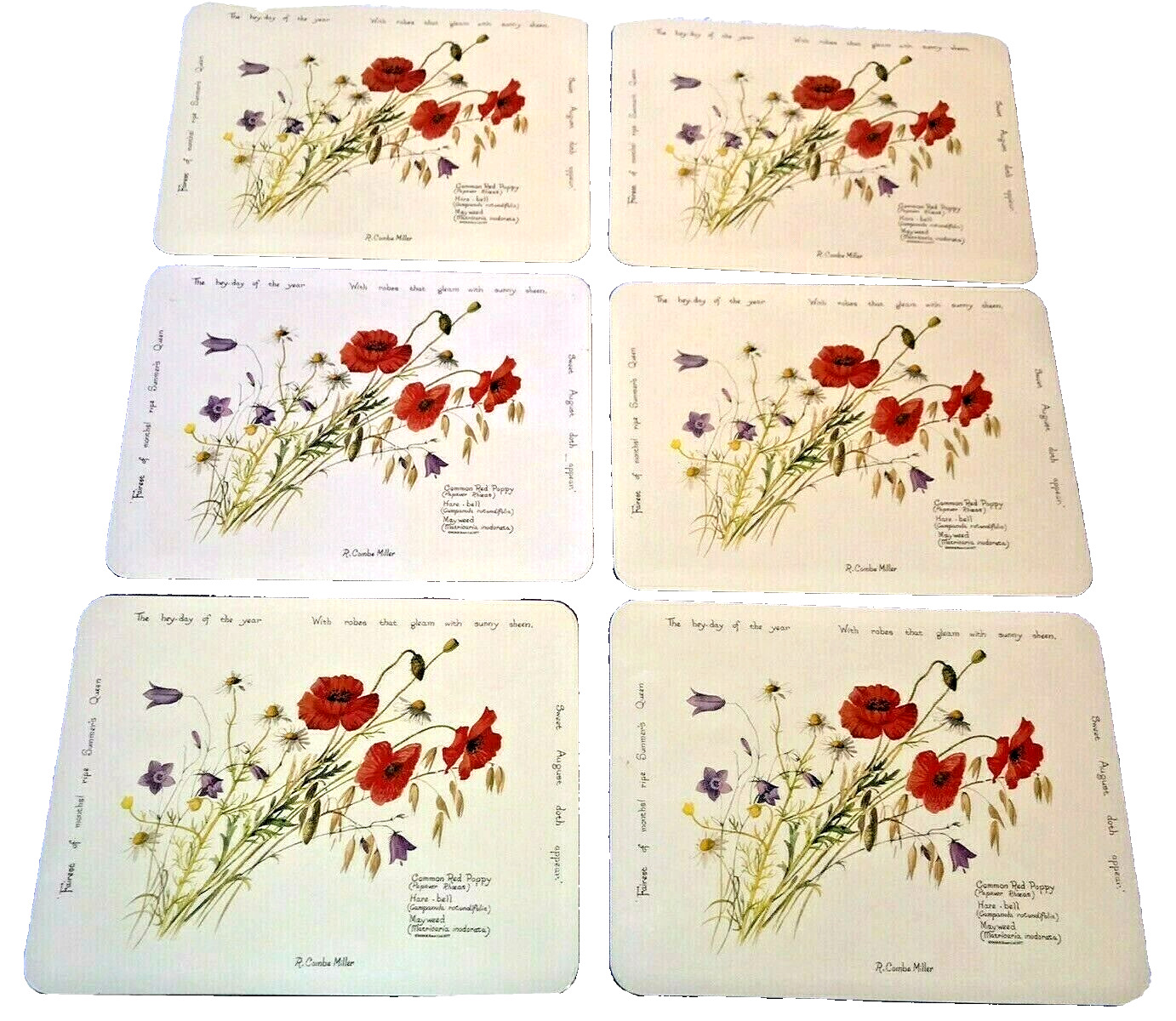 JASON DESIGNER COLLECTION NEW ZEALAND RARE VINTAGE 6 COUNTRY RED POPPY PLACEMAT 