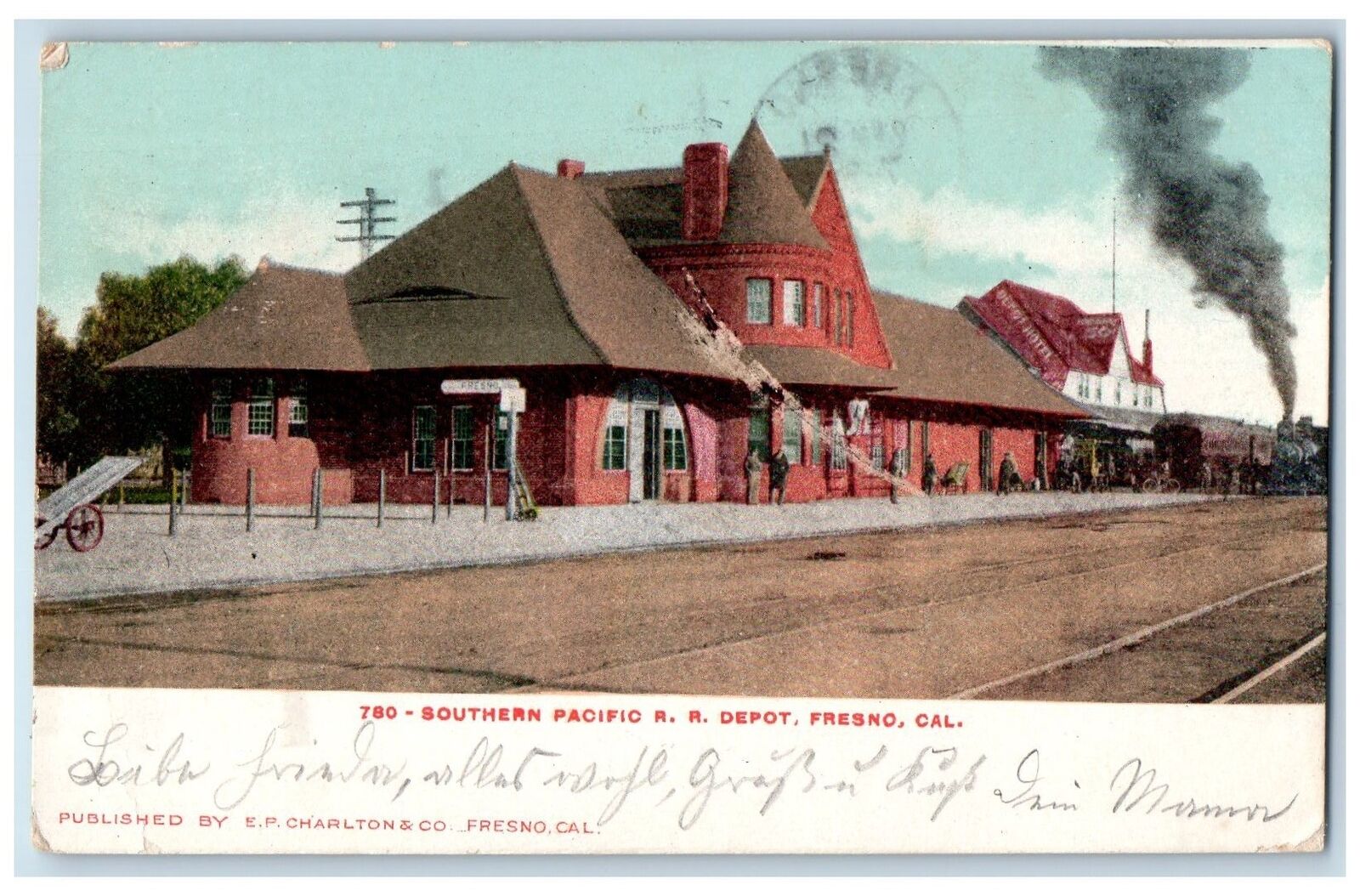 1907 Southern Pacific Railroad Depot Scene Fresno California CA Posted  Postcard