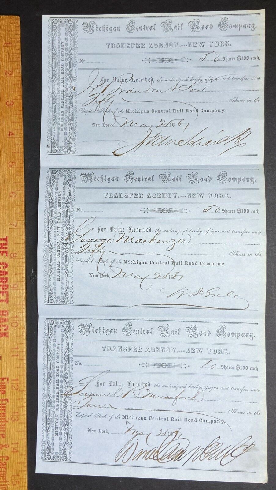 Michigan Central Railroad Co 1861 Uncut Sheet - Stock Document Signed Autographs
