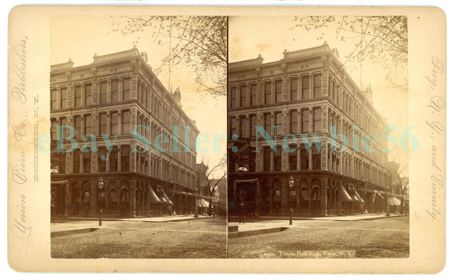 Troy NY - TIMES BUILDING - c1870s Large Mount Stereoview