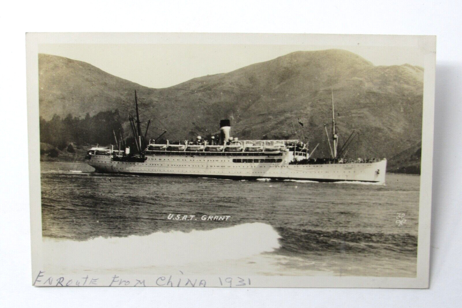 U.S. Army Transport Ship USAT Grant Enroute from Philippines China Postcard 1931