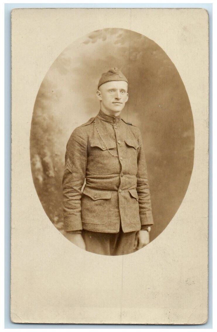 c1914-1918 WWI US Army Soldier Studio Portrait Military RPPC Photo Postcard
