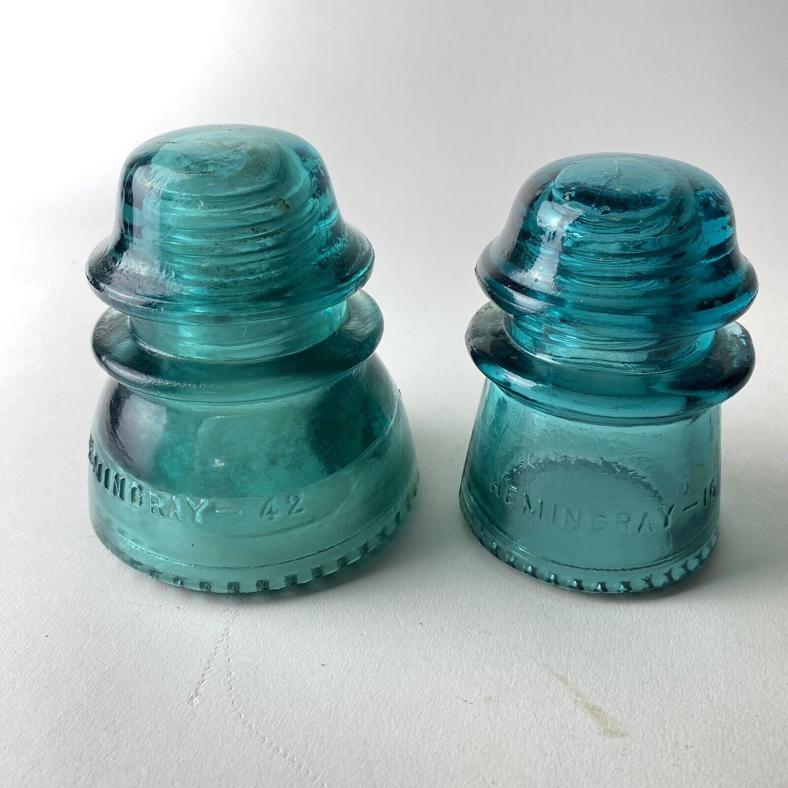 Vintage Hemingray  42 & 16 Clear Aqua Blue Glass Telegraph Insulator U.S.A. Lot