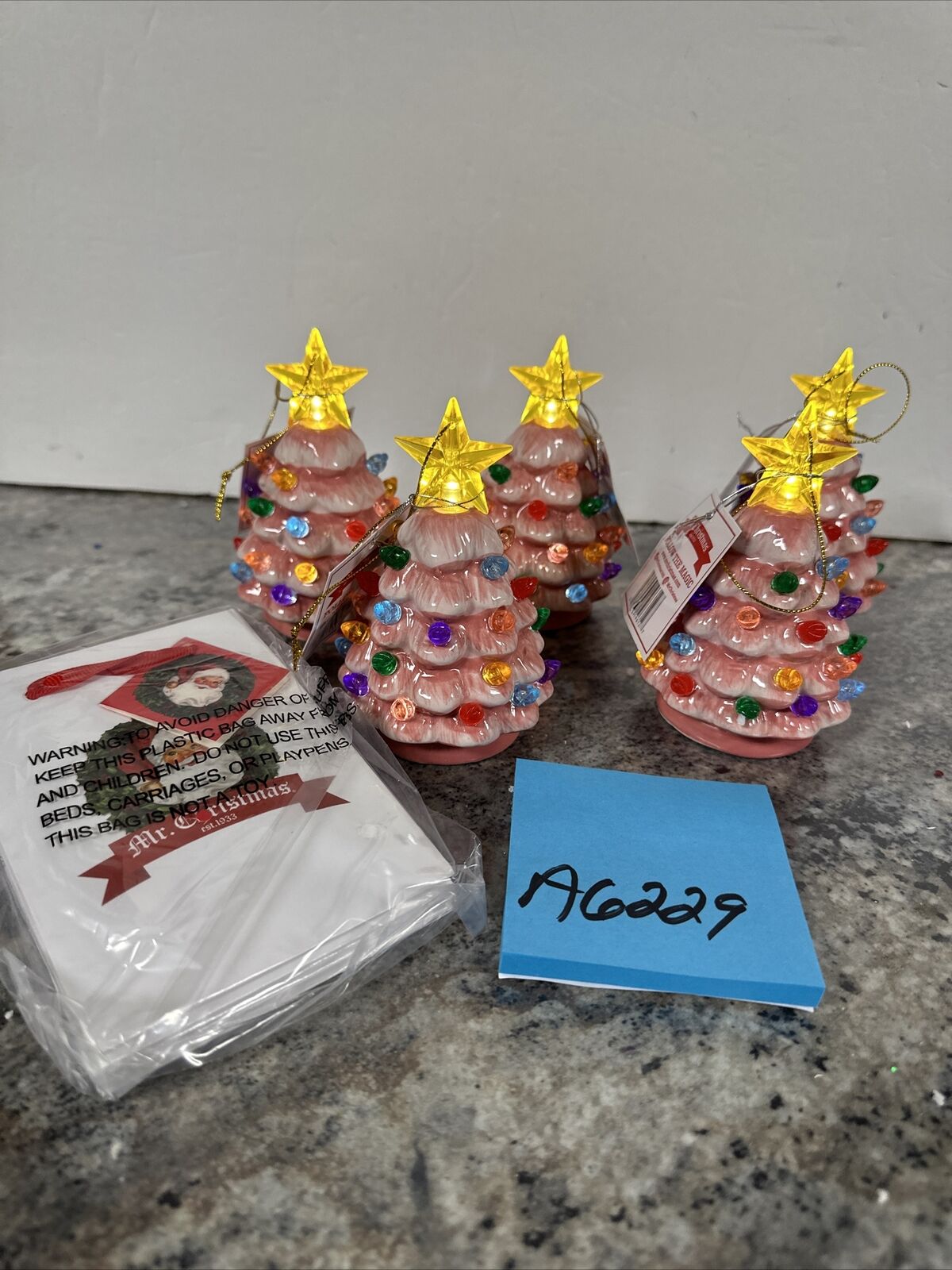 5 Mr Christmas Mini 4.5” Ceramic Christmas Tree Ornament Pastel Pink New W/bags