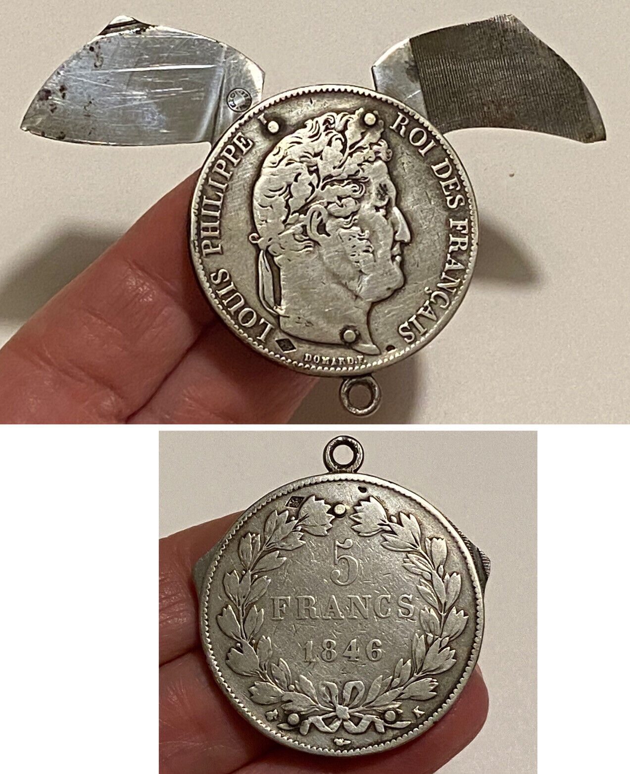 Vintage ELOI FRANCE 1846 5 Francs Silver Coin Pocket Knife Fob with Nail File