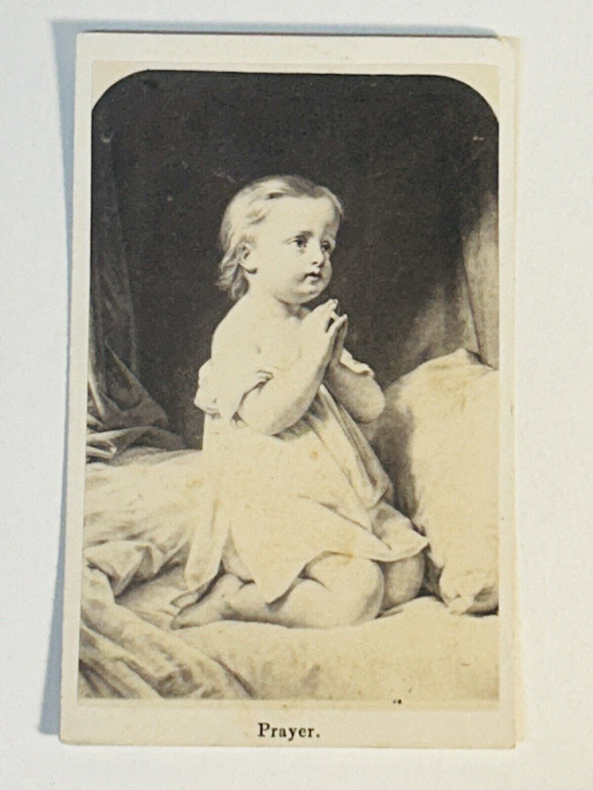 Antique CDV Cabinet Photo Little Girl Prayer Religious Card Photograph