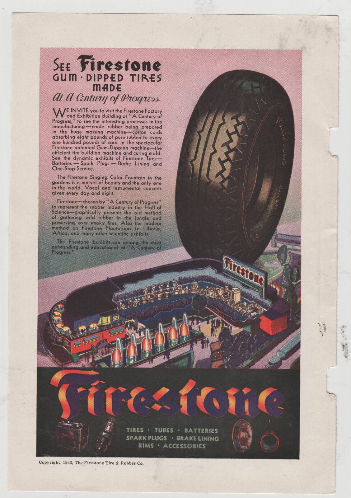 10x7 vintage FIRESTONE gum dipped tires- magazine advetisment