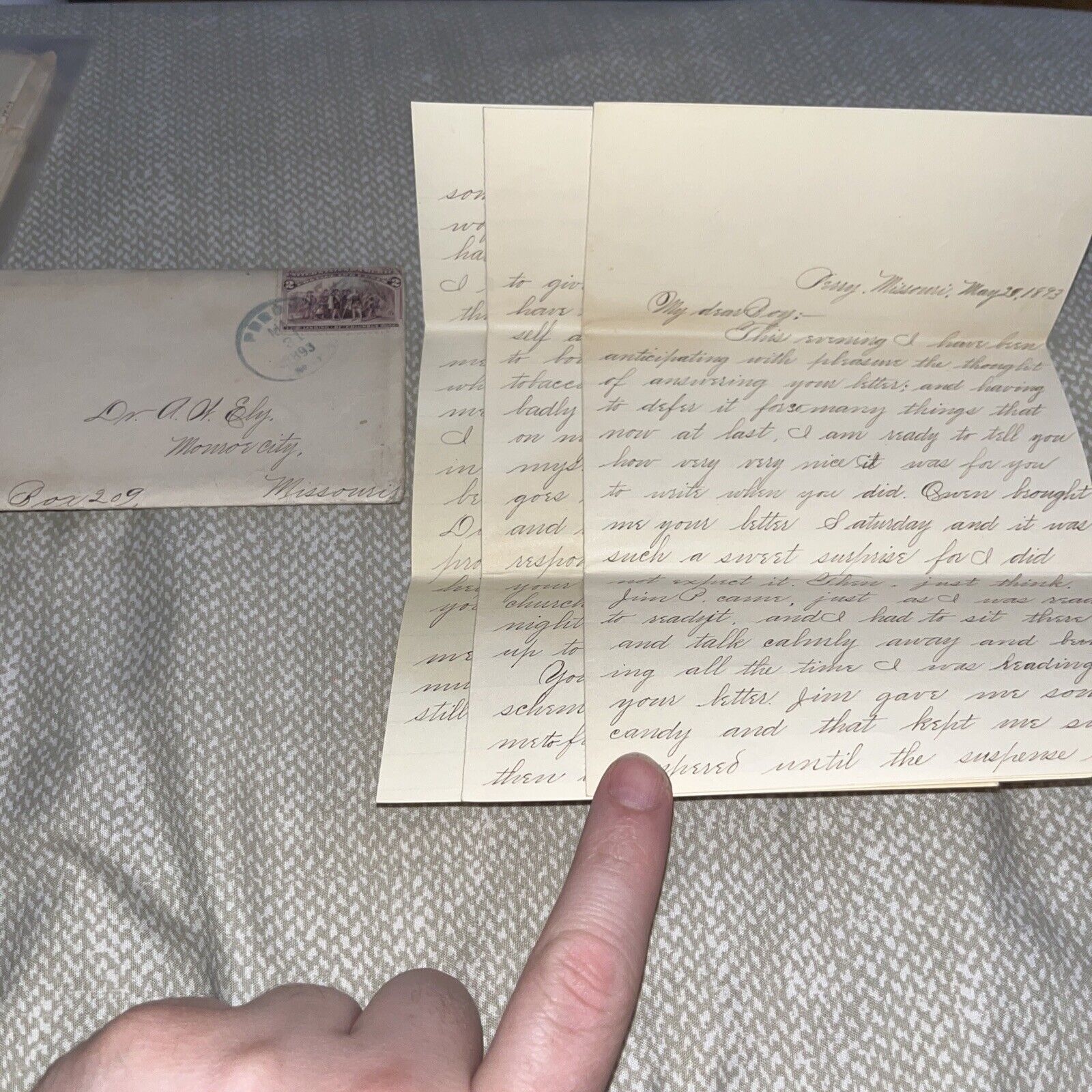 Antique 1893 Saucy Letter to Doctor: Perry MO to Monroe City: Hannibal Riverwalk