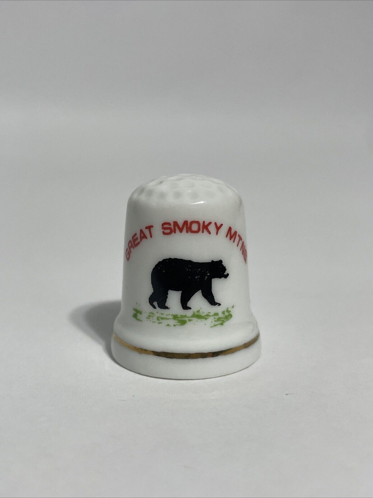 Vintage Great Smoky Mtns. Thimble, Ceramic, Gold Rim