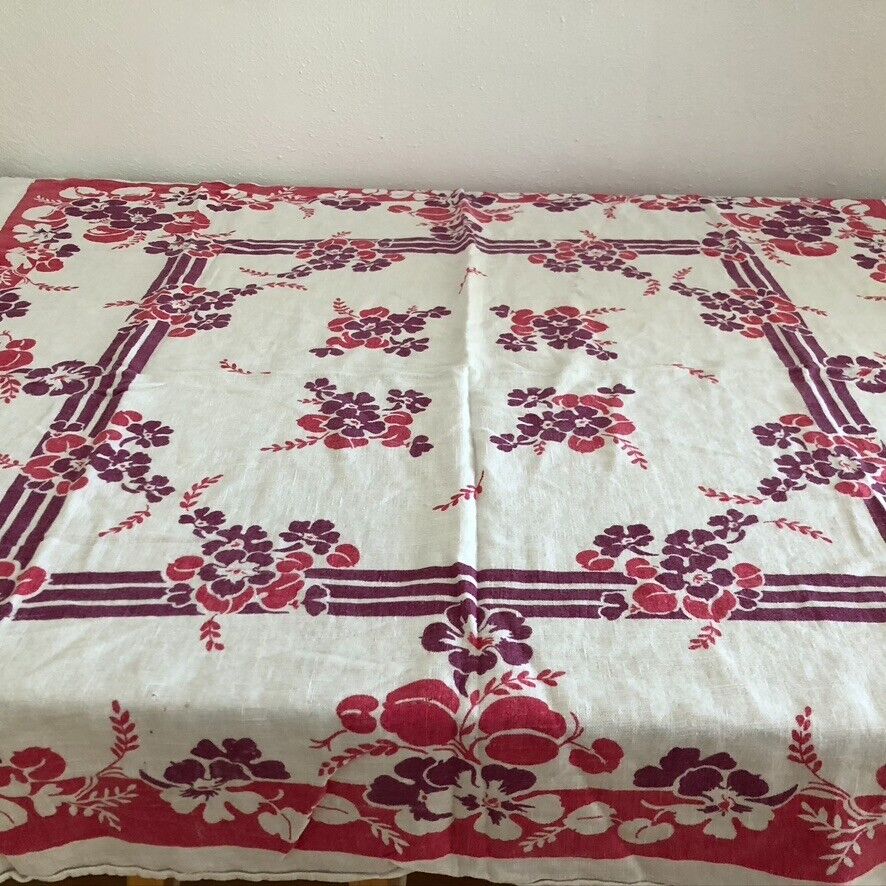 Vintage Tablecloth, Purple, red, white 45\