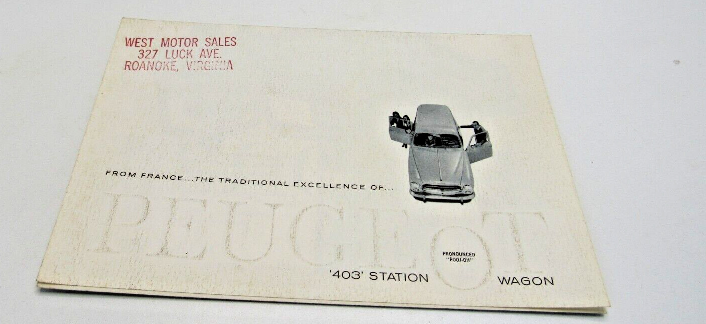 Vintage  PEUGEOT  403 Station Wagon    Car Dealer Sales Brochure #PM-3