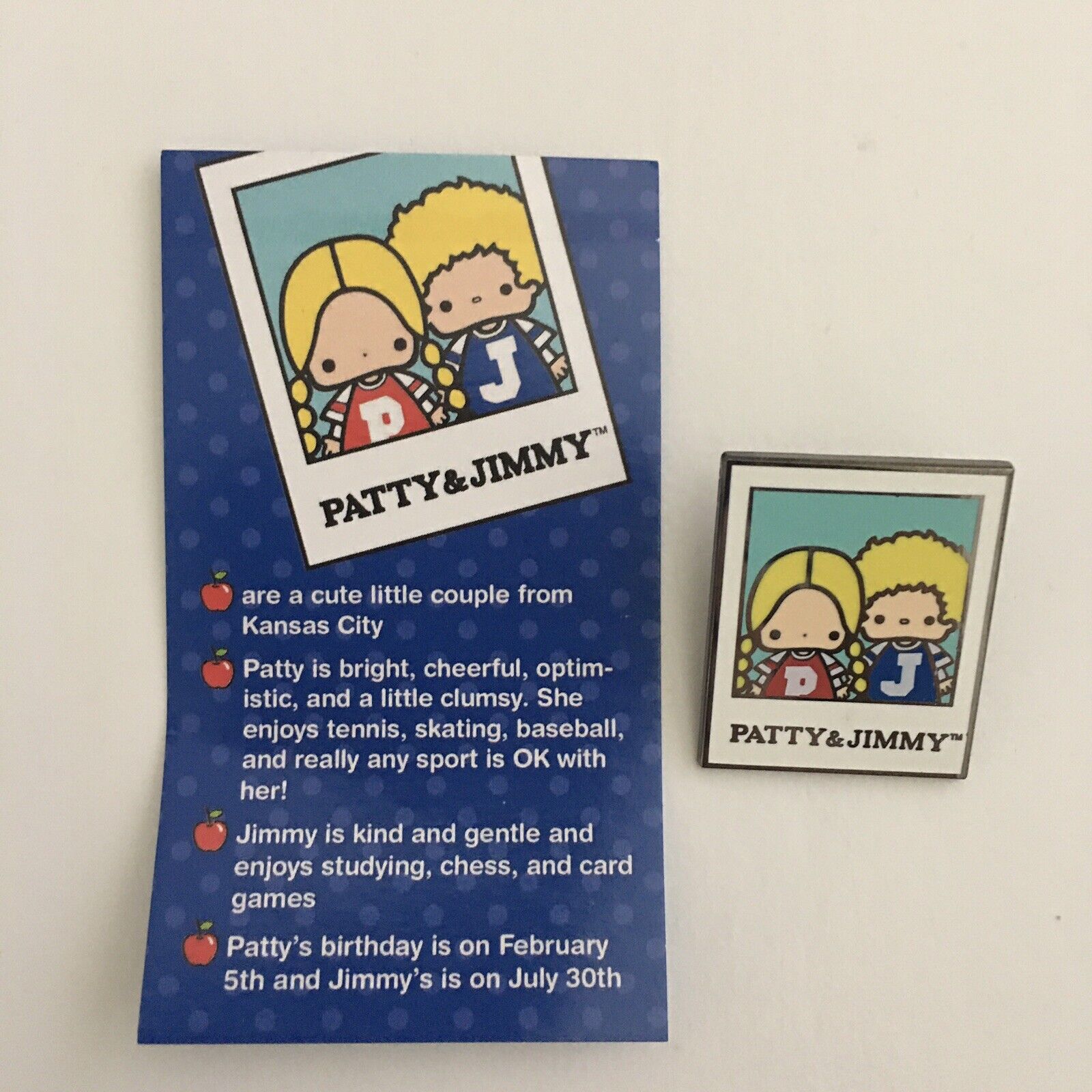 Sanrio Friend of the Month Pin Patty and Jimmy & Story Card Feb 2017 NIP