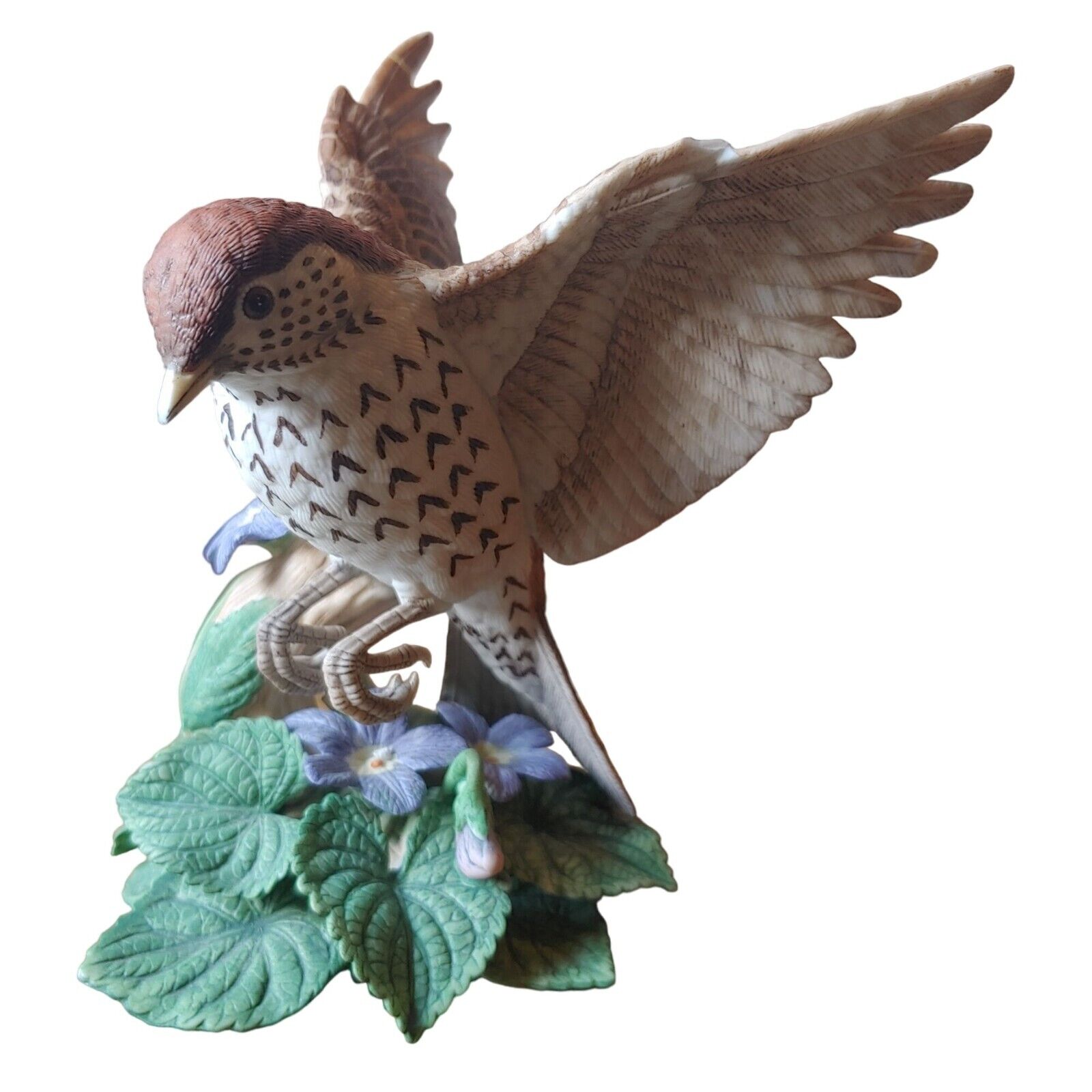 Lenox Wood Thrush Bird Figurine Purple Flower Accents Fine Porcelain 5' T 1995