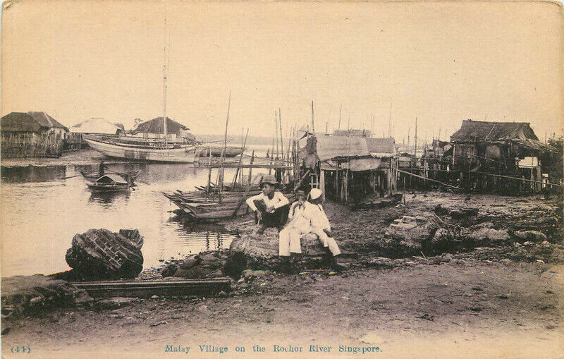 Singapore C-1910 Malay Village Rochor River occupational Postcard 22-10611