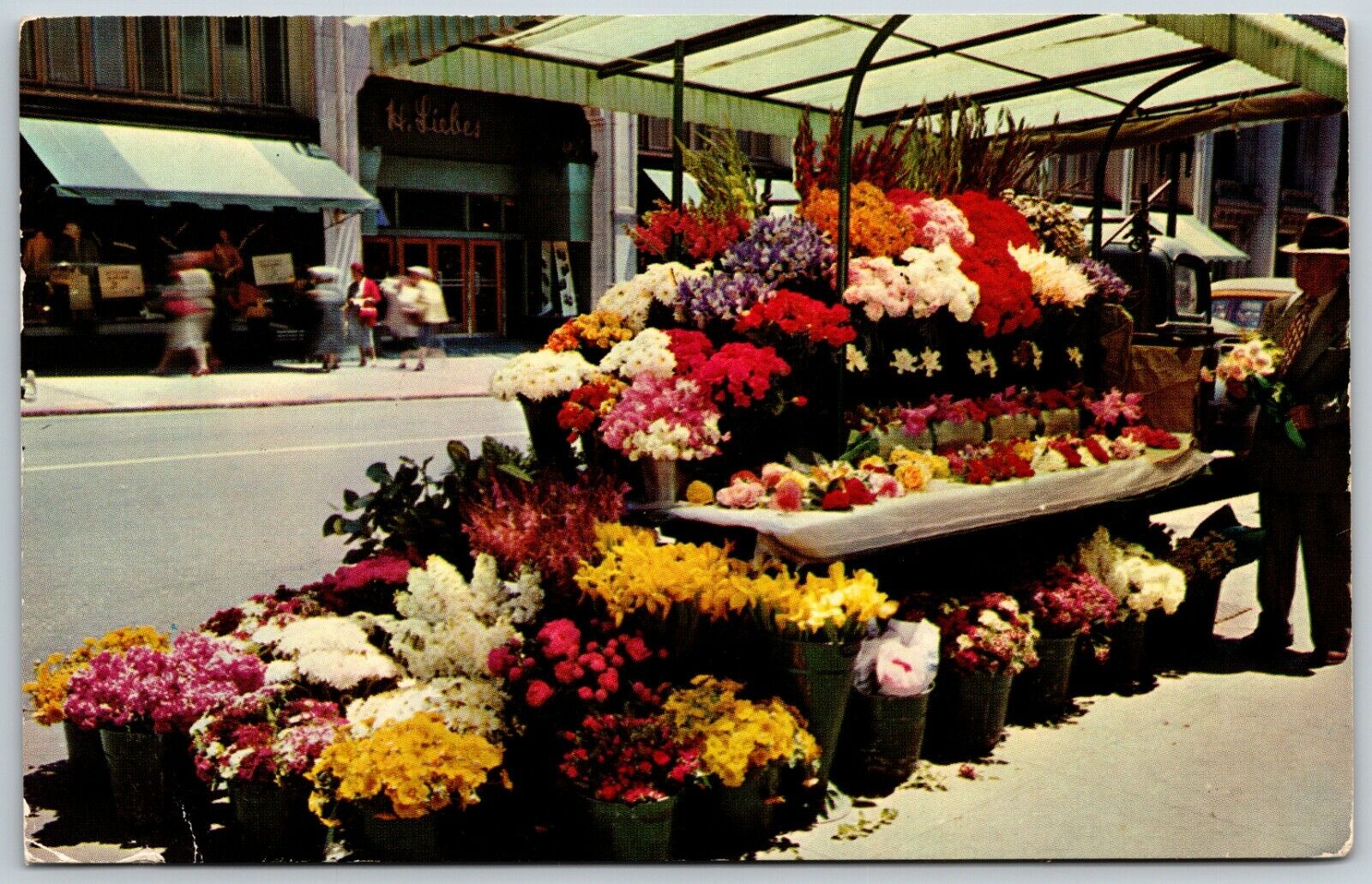 Sidewalk Flower Stands, San Francisco, California - Postcard