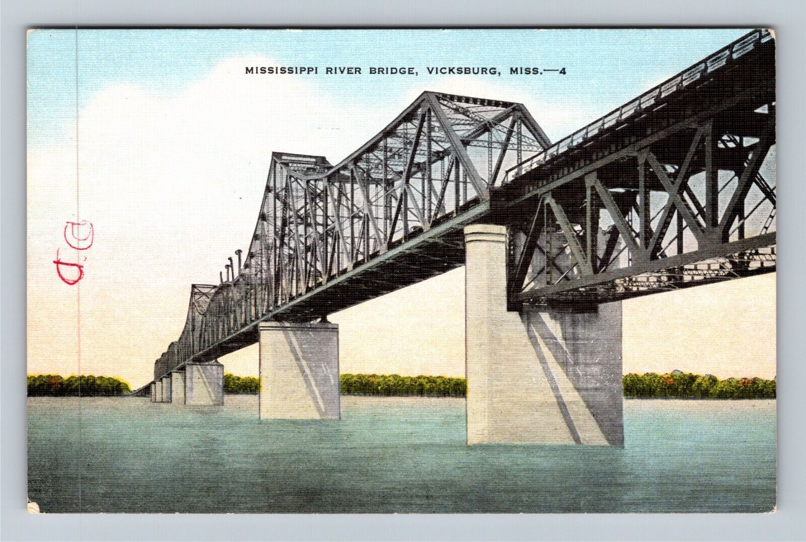 Vicksburg MS-Mississippi, Mississippi River Bridge Vintage Souvenir Postcard