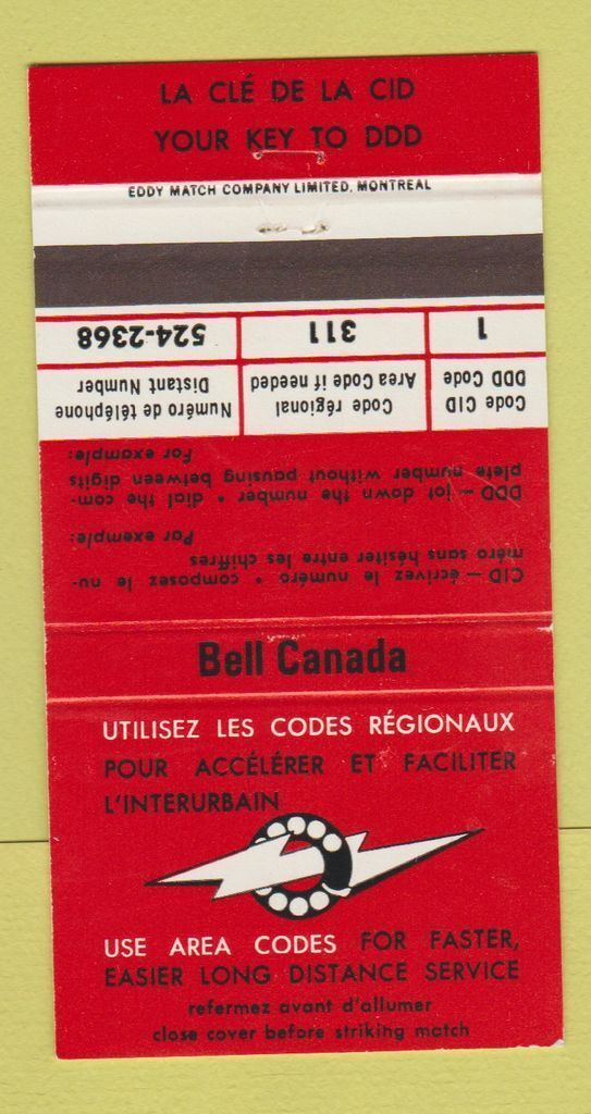 Matchbook Cover - Bell Canada Telephone Long Distance  30 Strike