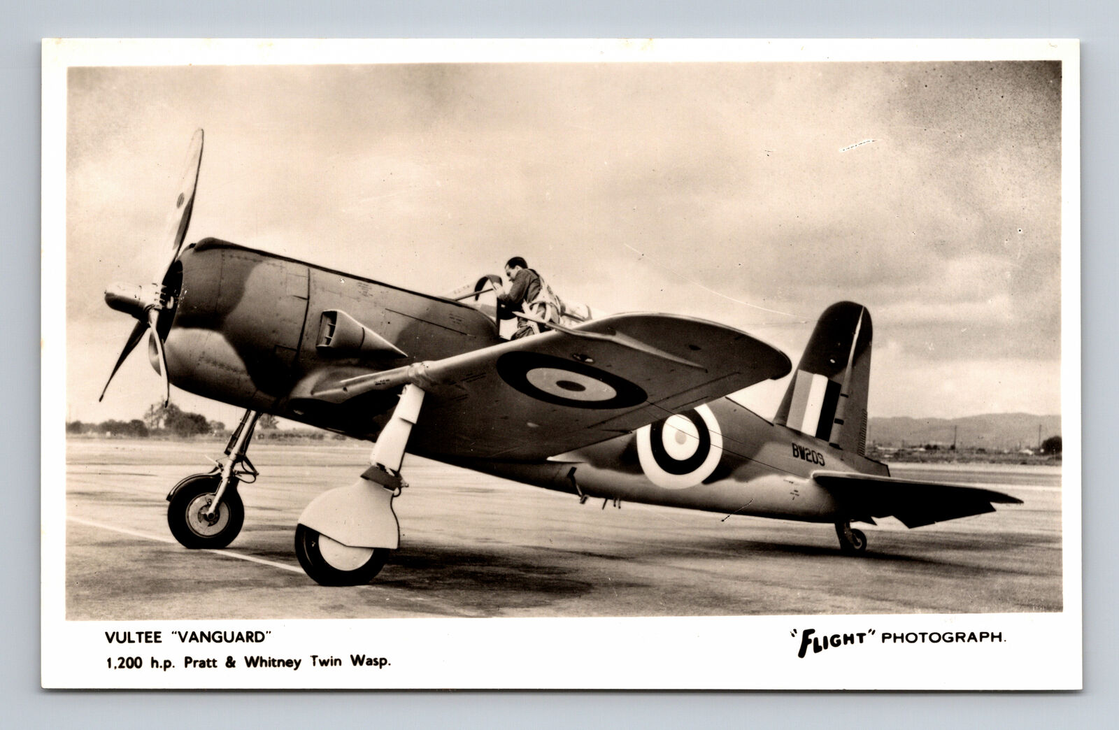 RPPC RAF Vultee Vanguard P-66 Model 48? Fighter FLIGHT Photograph Postcard