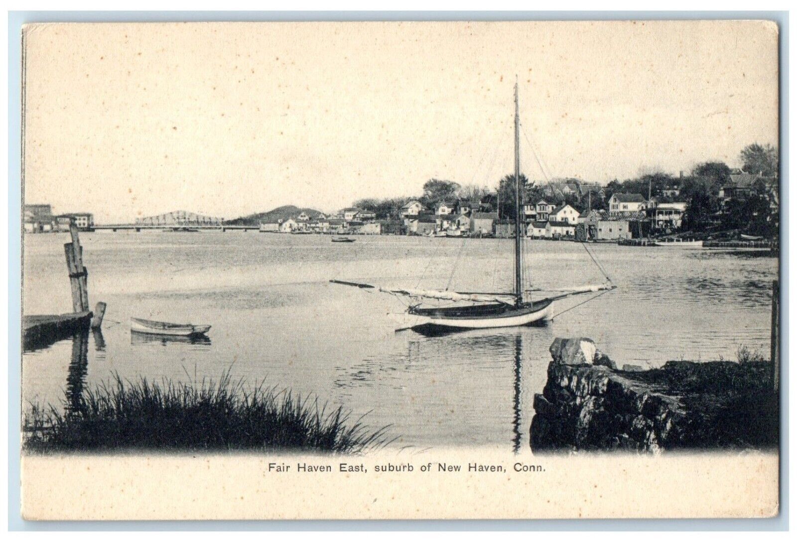 c1905 Fair Haven East Suburb Of New Haven Connecticut CT, Boat Scene Postcard