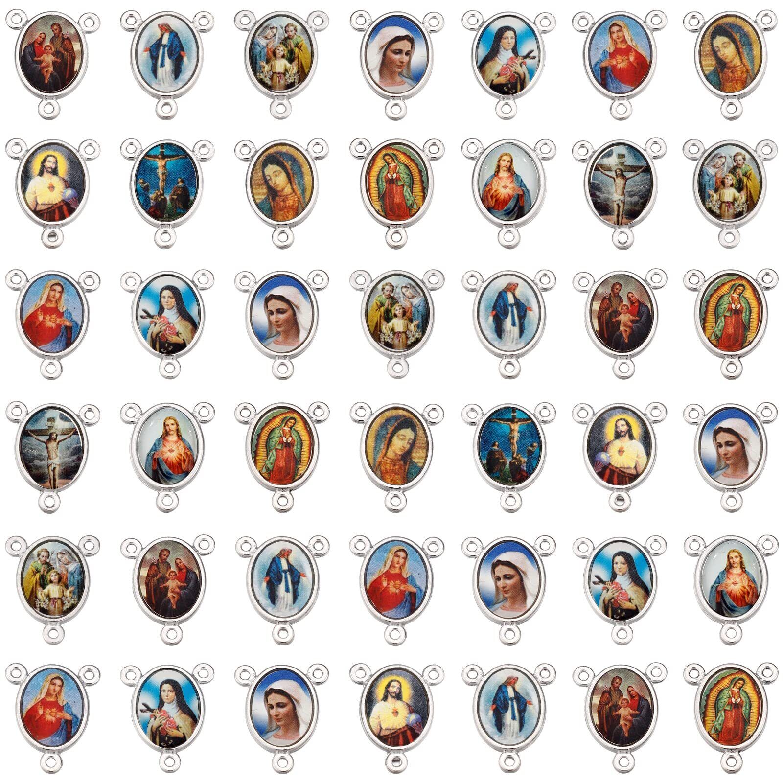 50Pcs Rosary Center Our Lady Miraculous Medal Charms Connection Cross Pendant