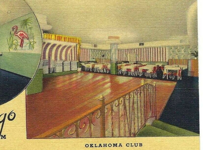 CL-208 OK Oklahoma City Flamingo Room Restaurant Dance Floor Linen Postcard