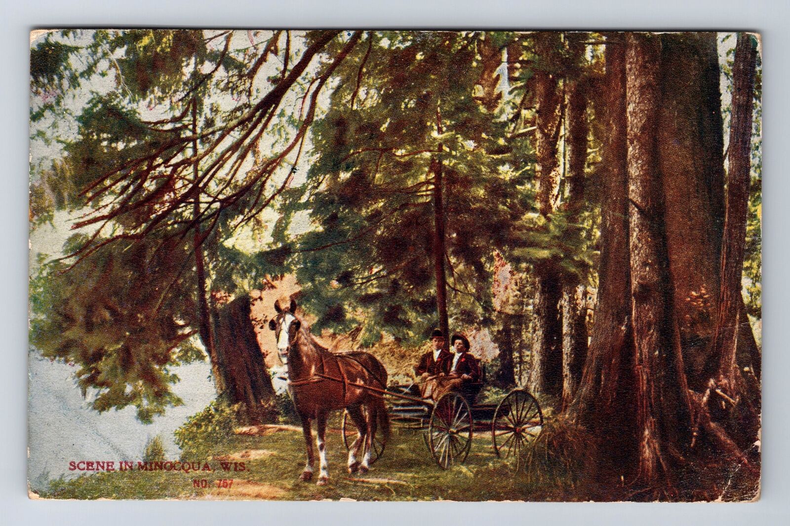 Minocqua WI-Wisconsin, Scene Of Horse And Carriage, Vintage c1916 Postcard