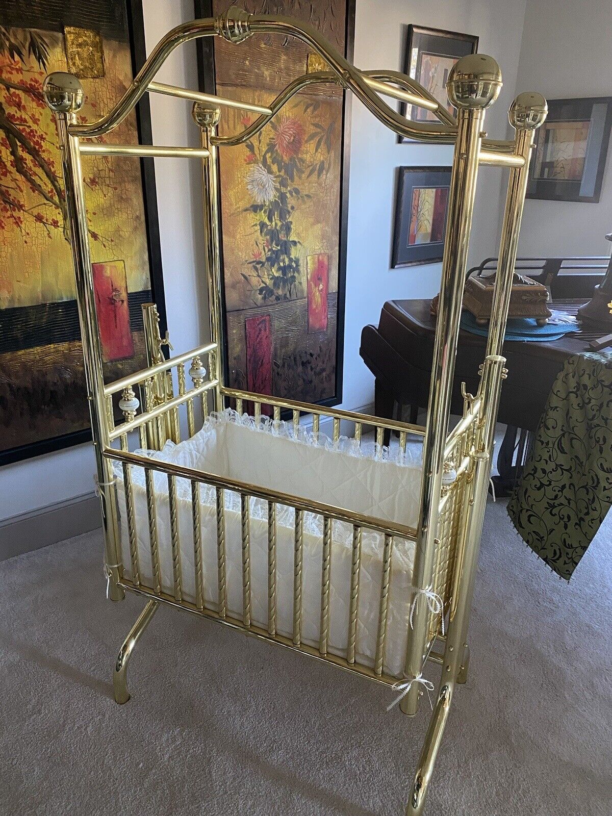 Gorgeous Rare Victorian Style Vintage Collectors Brass Baby Cradle Crib