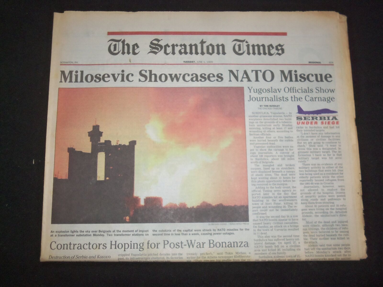 1999 JUNE 1 THE SCRANTON TIMES NEWSPAPER - MILOSEVIC SHOWCASES NATO - NP 8394