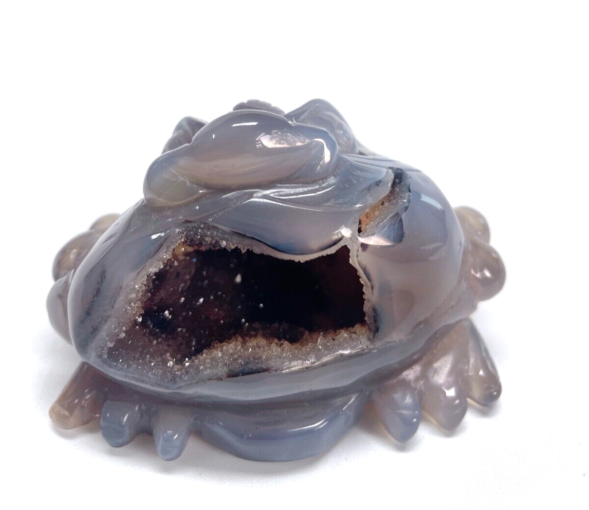 Wide 2.6\'\' Natural AGATE GEODE Carved Crystal Toad Skull,Home Decoration