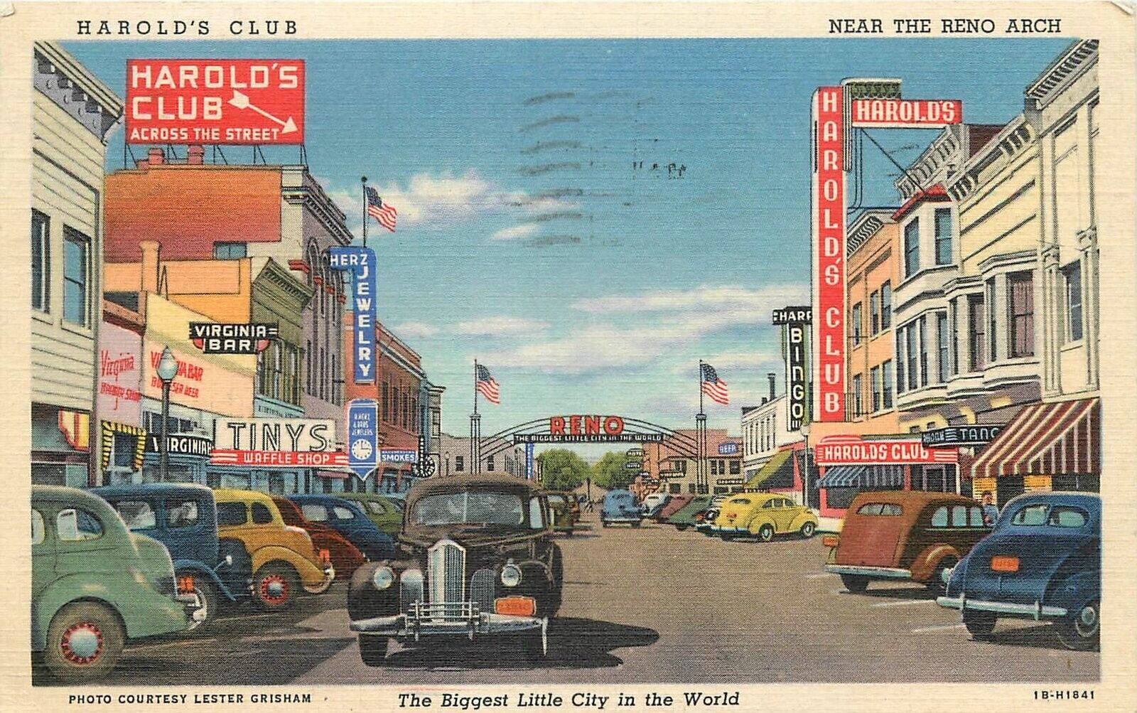 Postcard Nevada Reno The Biggest Little City Street Scene autos Teich 23-5195