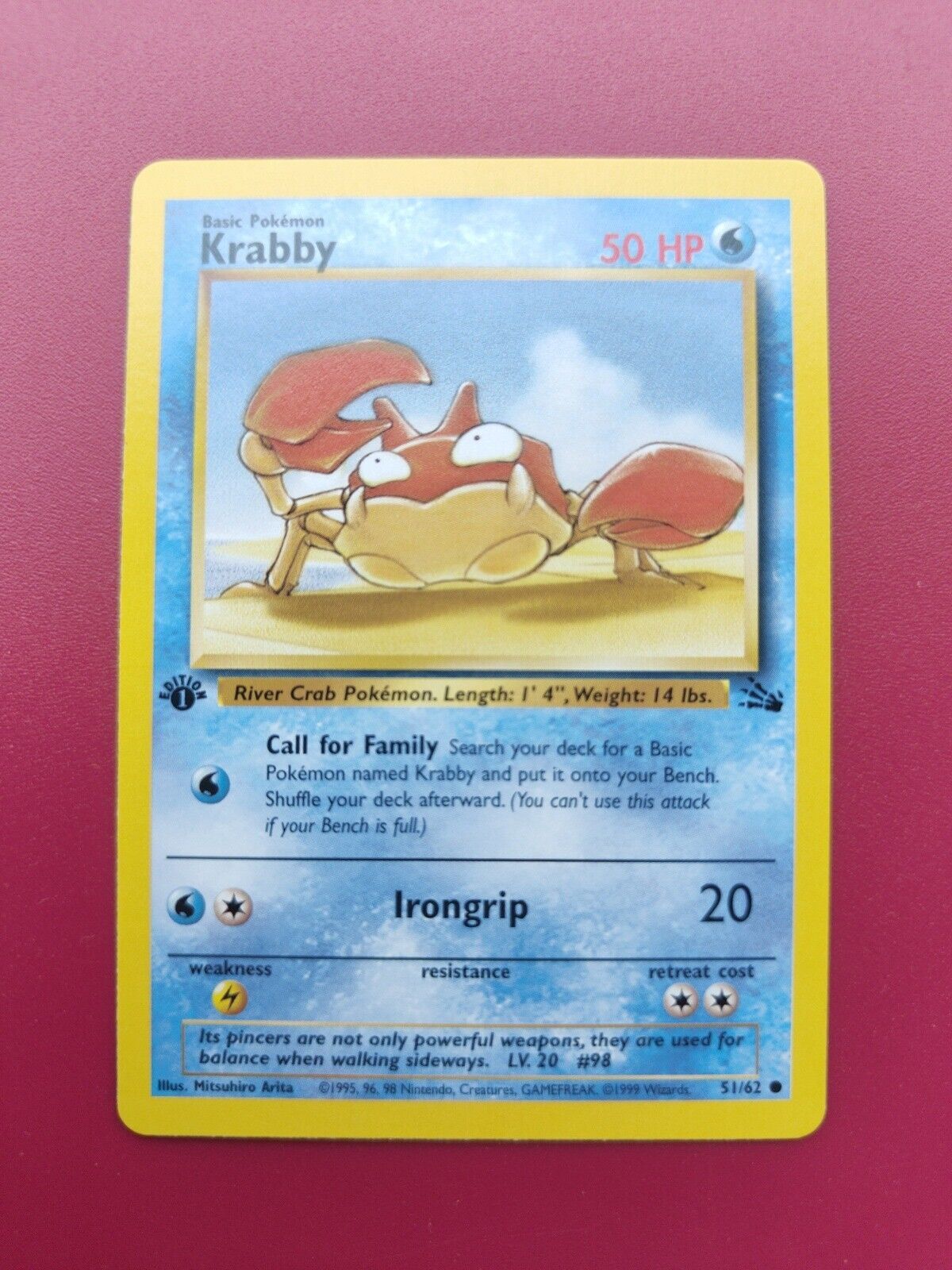 Pokémon TCG Krabby Fossil 1st Edition Common 51/62 - Pack Fresh/ Mint