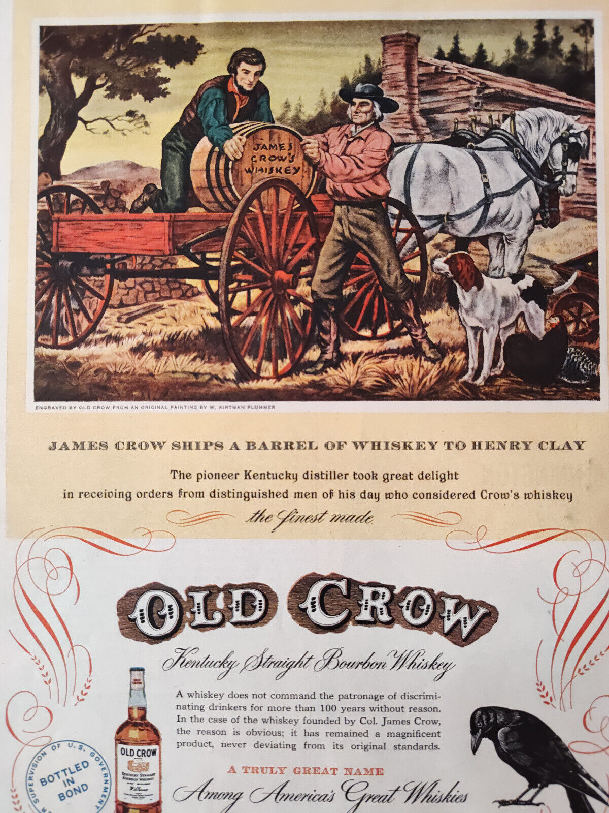 1949 Original Esquire Art Ad Advertisement OLD CROW Kentucky Bourbon Whiskey