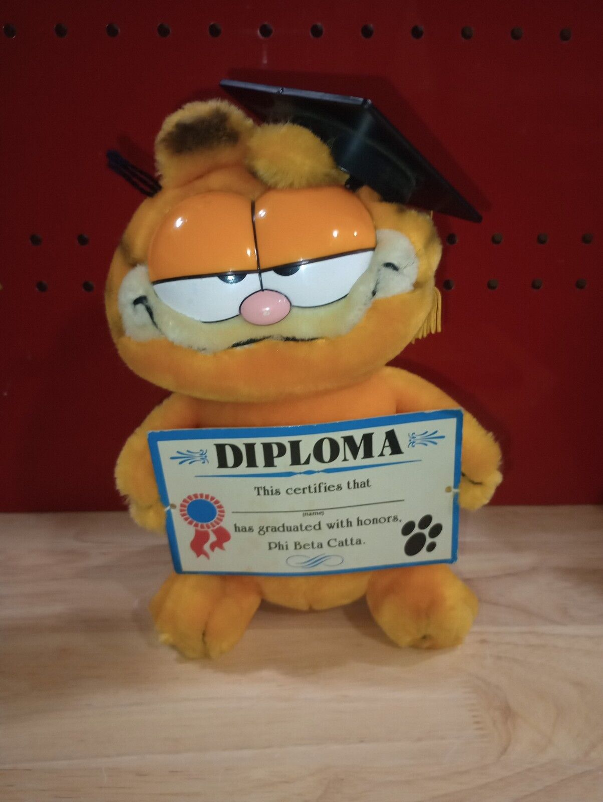 Vintage 1980s Dankin Garfield Graduation Cap Plush Phi Beta Catta With Diploma 