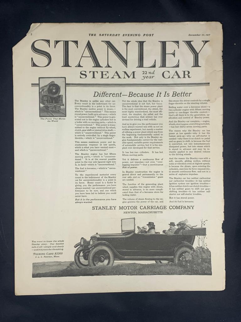 Magazine Ad* - 1917 - Stanley Steamer - Stanley Motors - Newton, MA