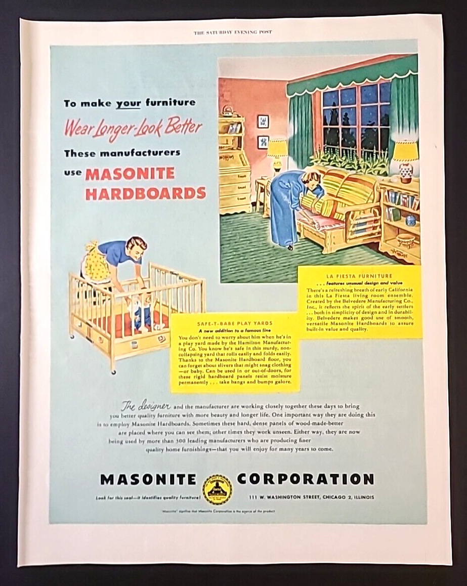 1950 Masonite Corporation To make your furniture... Vtg Magazine 1950\'s Print Ad
