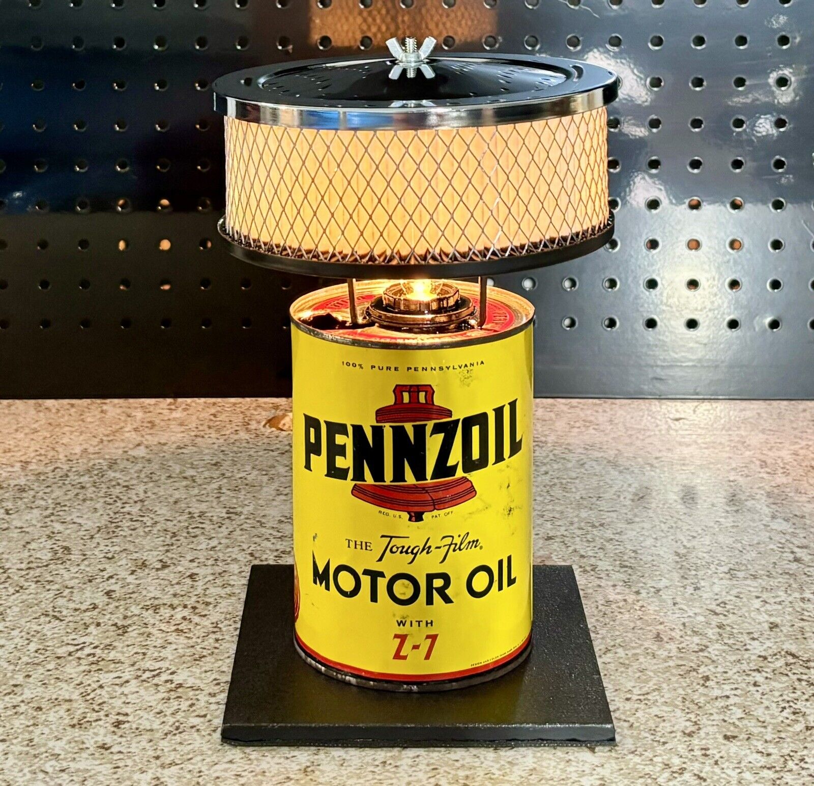 Authentic Pennzoil Premium Oil Can Lamp with Chrome Air Cleaner Shade